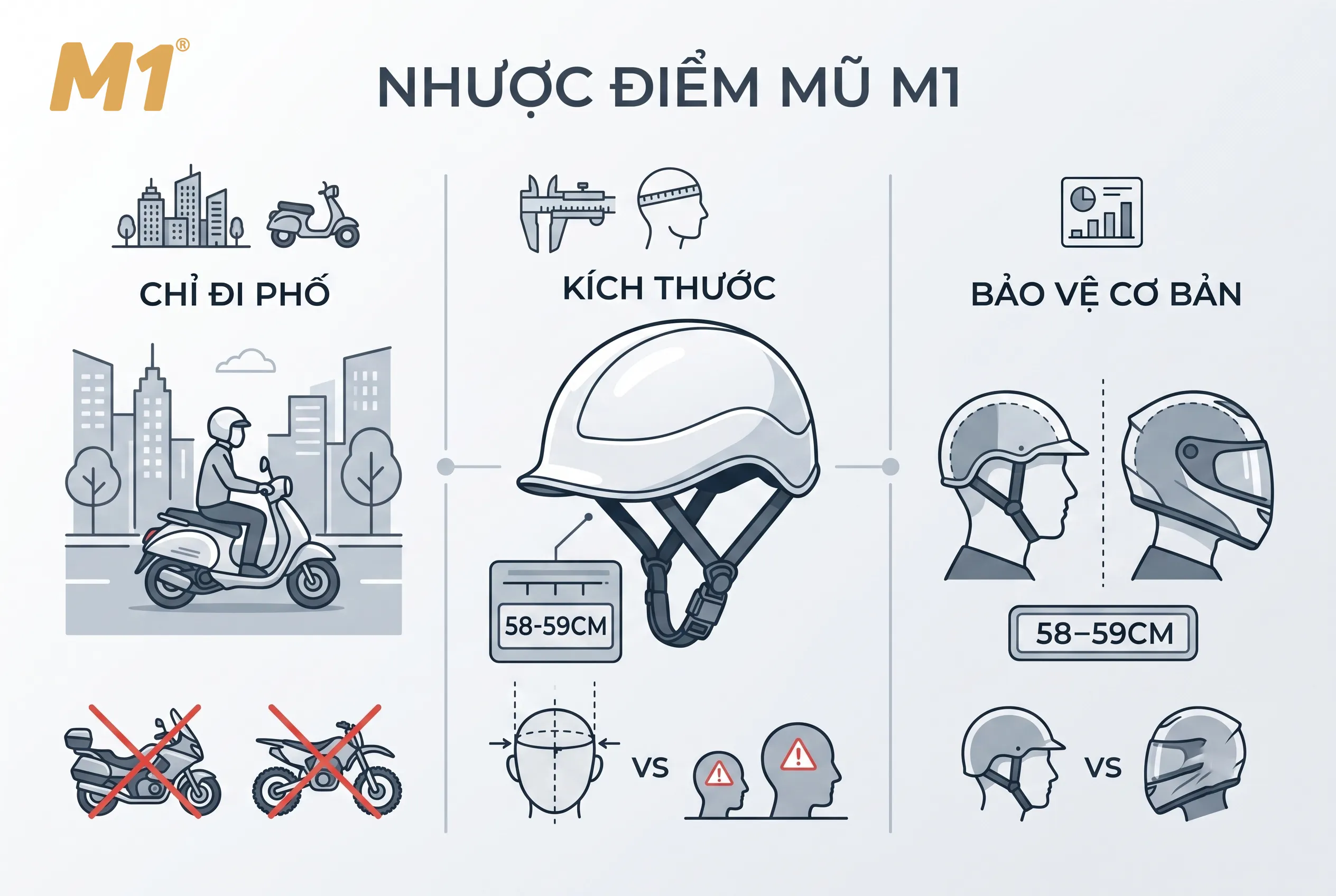 Mũ bảo hiểm siêu nhẹ M1 có nhược điểm gì?